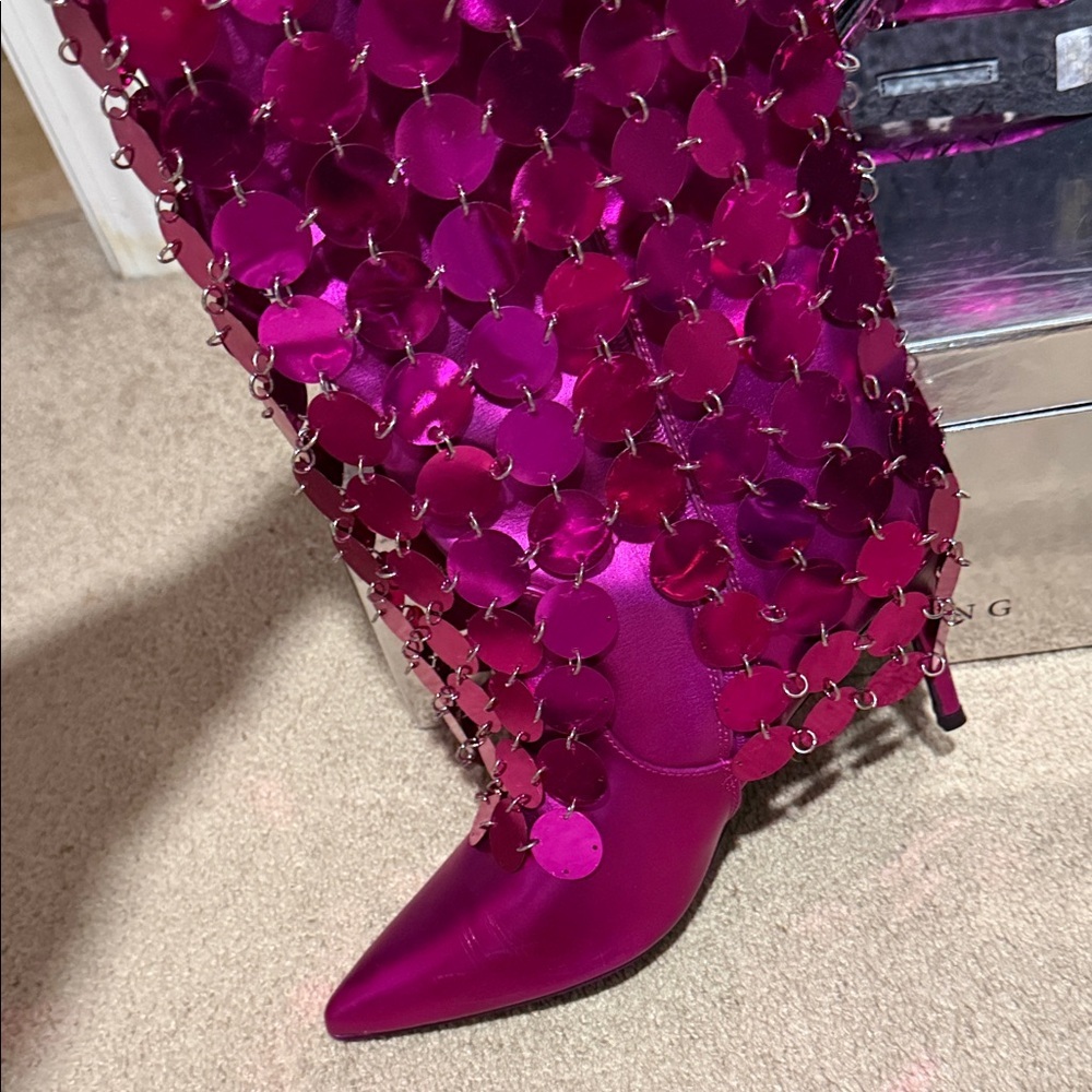 Fuchsia Sequin Heeled Boots - Picture 5 of 14